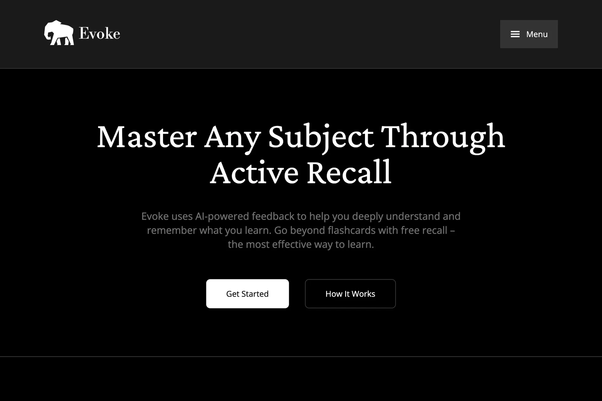 Landing page for the Evoke app.