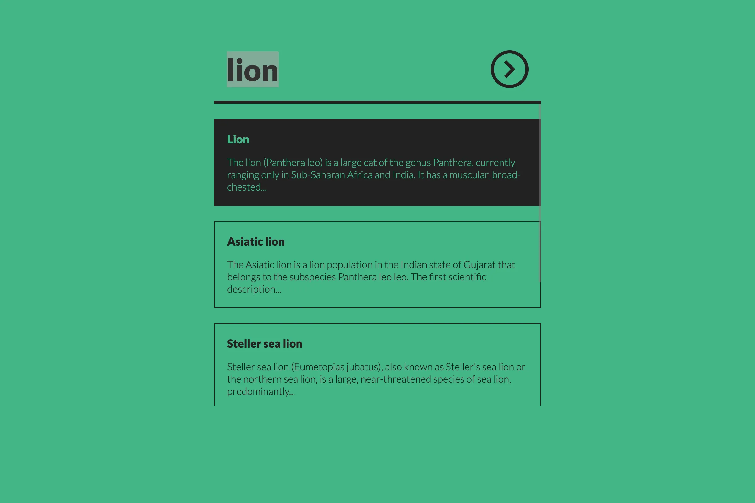 An example of search input results.