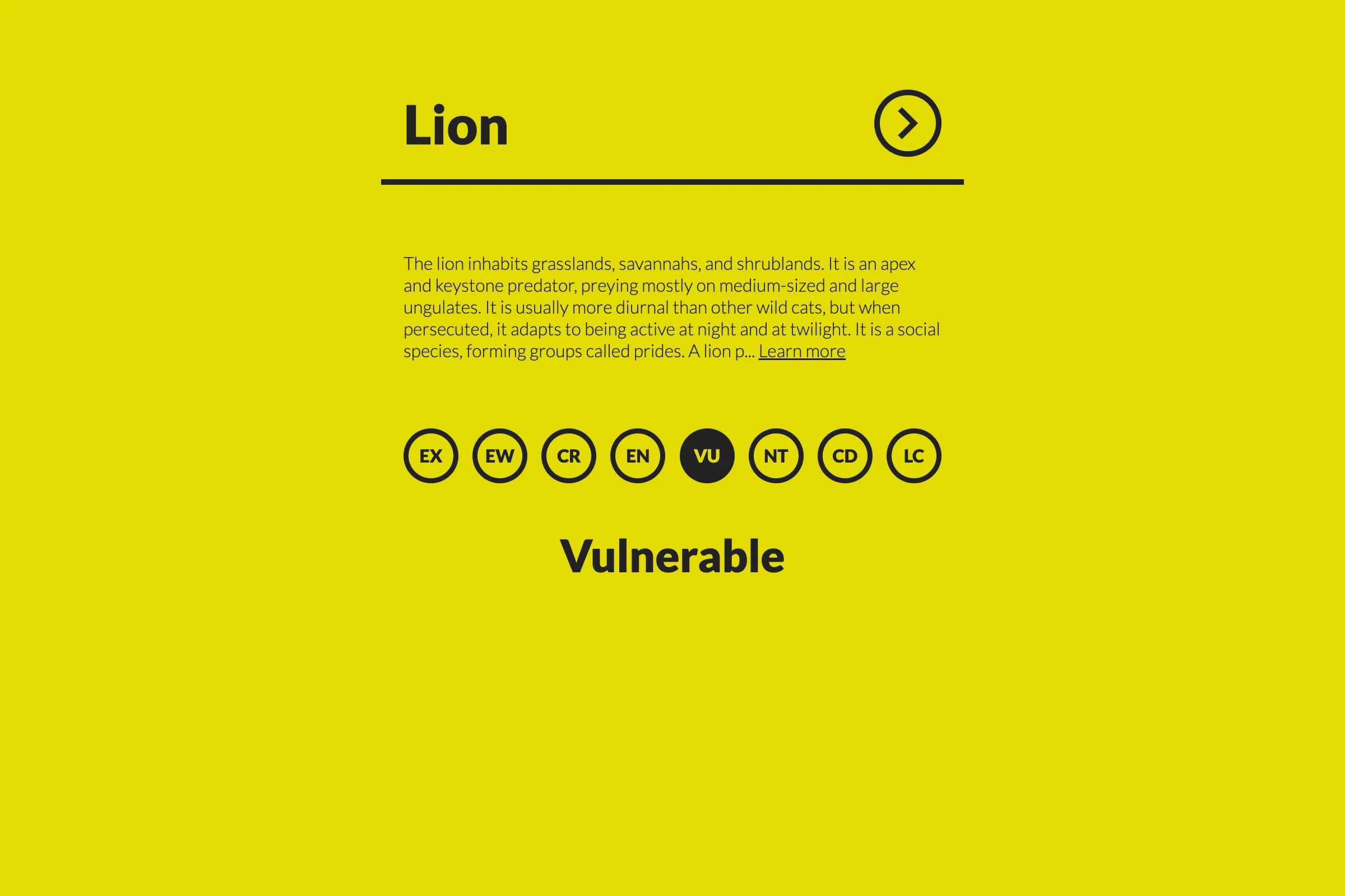 Result view with 'Vulnerable' status for 'Lion'.