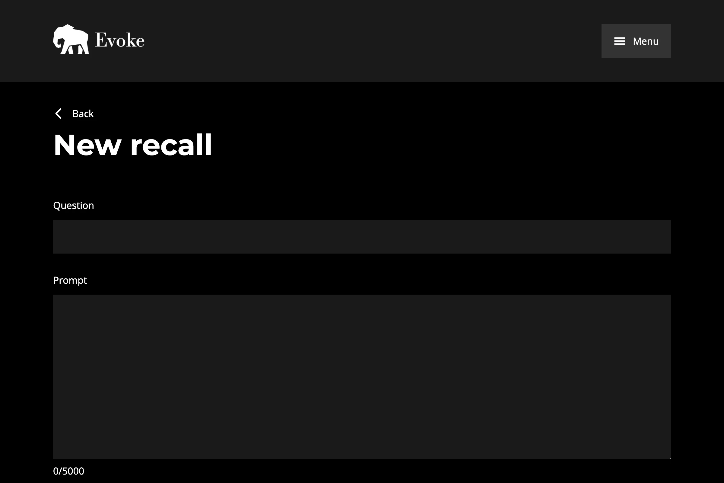 A blank new recall page.