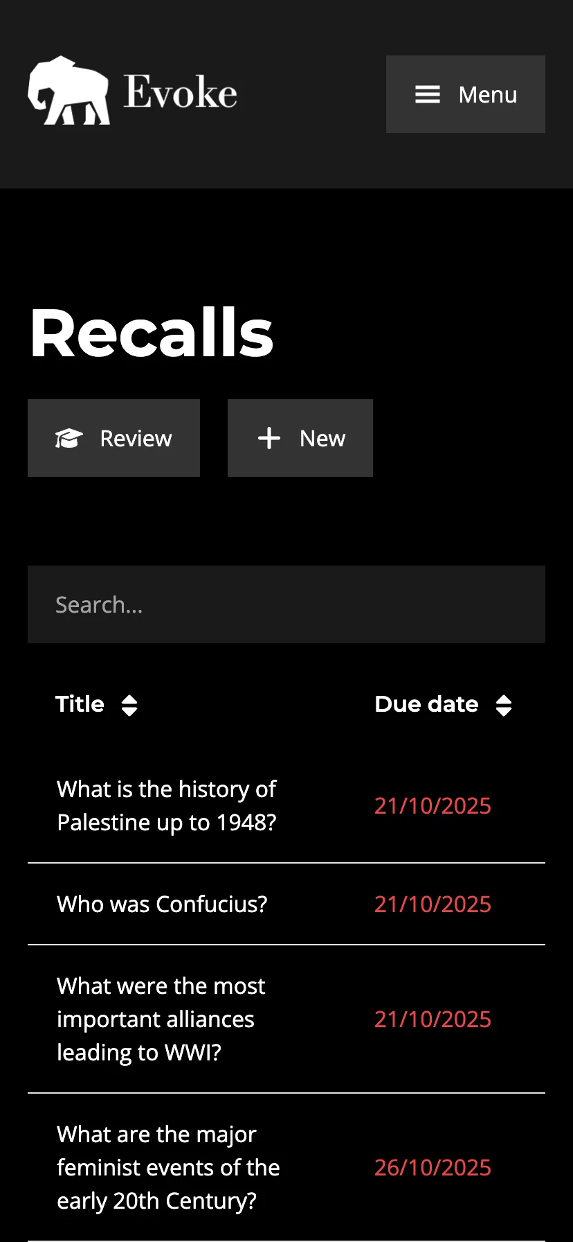 Recalls list page on mobile.