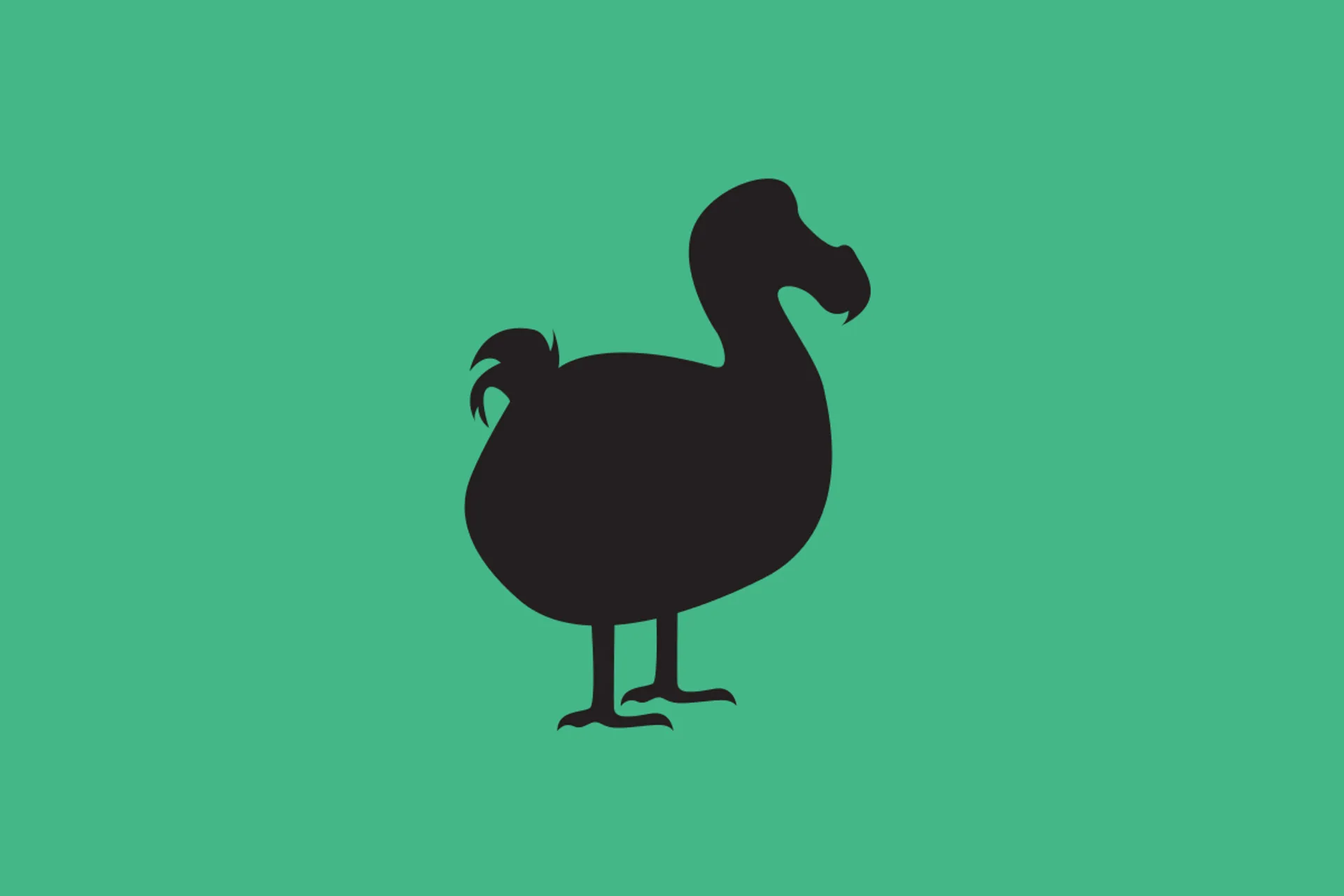 A dodo silhouette on a green background.